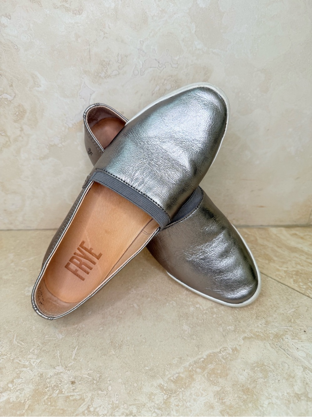 Frye Silver Metallic Slip On Shoes Size 7